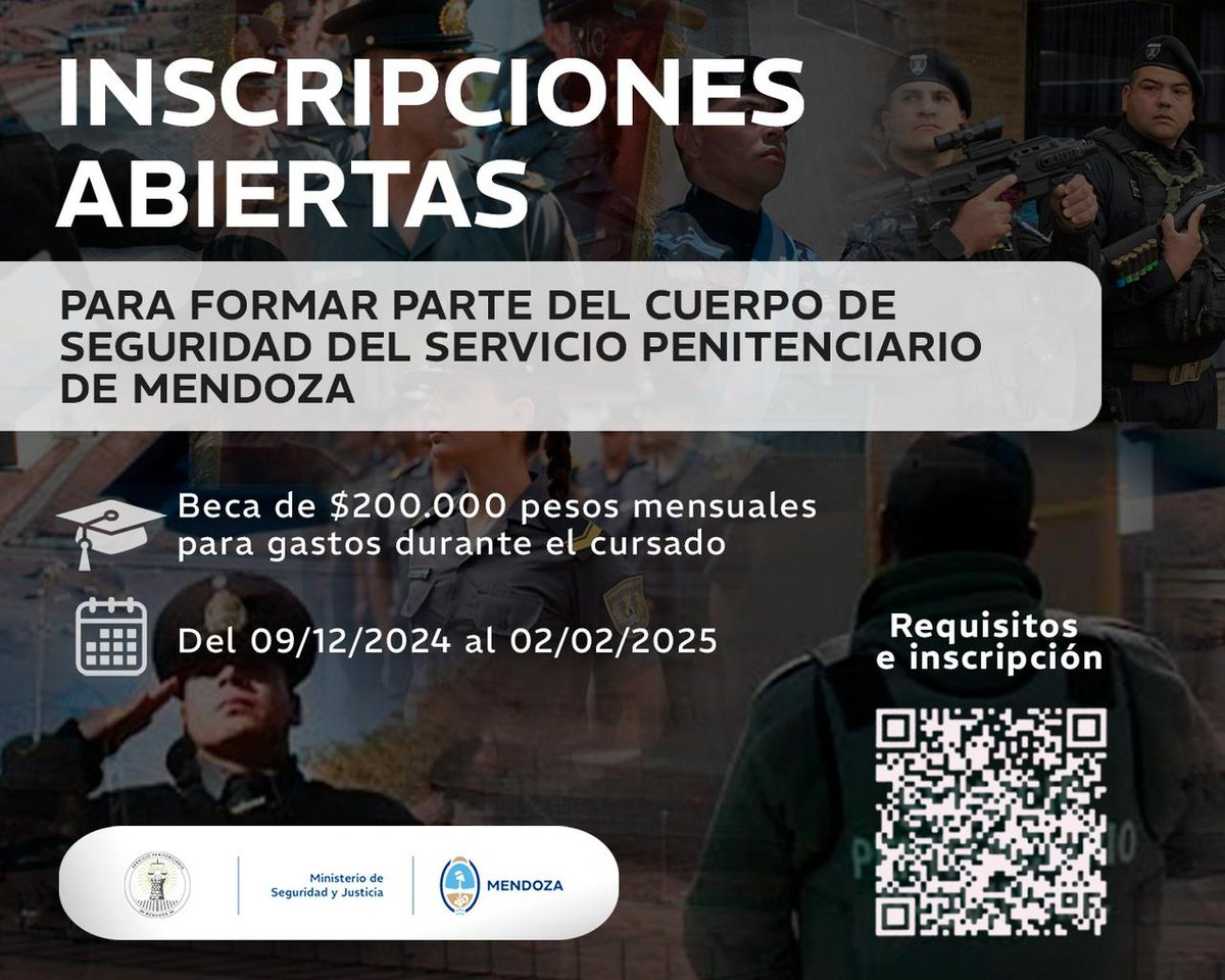PenitenciariaMz's tweet photo. PRENSA I SERVICIO PENITENCIARIO MENDOZA I CONVOCATORIA ABIERTA
Continúa abierta la convocatoria para formar parte del Servicio Penitenciario de Mendoza.
https://t.co/Bl9UWi01Ii
#spmza #CONVOCATORIA #InscripcionesAbiertas https://t.co/hyyqdLYWum