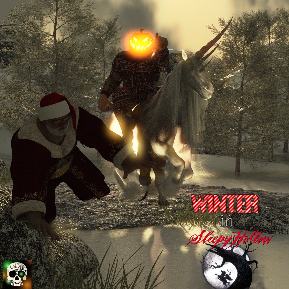 hugeadmr's tweet photo. WINTER IN SLEEPY HALLOW. hallowedwinter shows us the headless horseman is a man of all seasons. Santa gets it this time . #hallowedwinter #hallowedwinter8 https://t.co/fBqoya5h2X