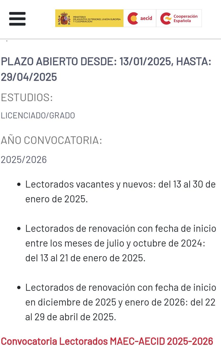 La convocatoria de los lectorados está abierta: aecid.es/becaslectorado…