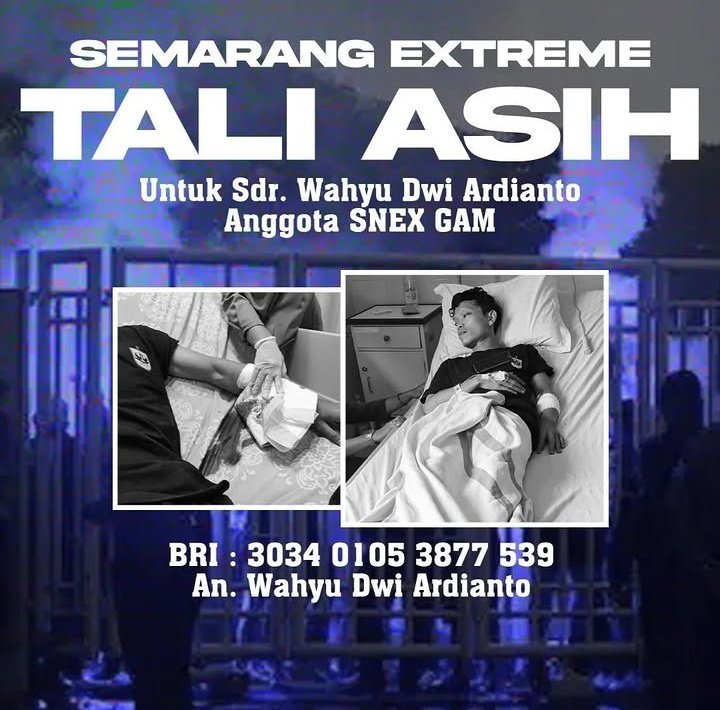 Tali asih untuk Sdr Wahyu Dwi Ardianto, Anggota SneX GAM.
Banyak sedikit yang anda berikan sangat berarti untuk Sdr Wahyu 🙏
Lekas membaik Mas Wahyu ✊