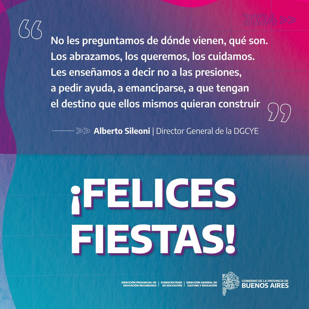 SecundariaDGCYE's tweet photo. 💫 ¡Felices Fiestas! ✨

Les desea todo el equipo de la #DPESec 🫂

@GustavoJGalli @BAeducacion @AlbertoSileoni @pablourquizaok https://t.co/fXgKxHh3xZ