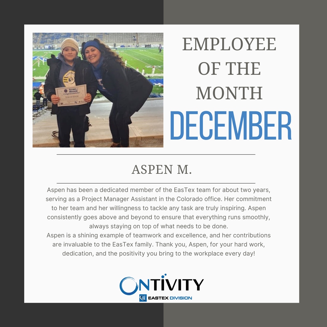 Join us in celebrating Decembers Team Player of the Month!
Congrats Aspen! You are truly inspiring!
#teameastex #teamontivity #wherewework #congrats #teamplayer #december #thankyou #inspiring #awesomejob #letscelebrate