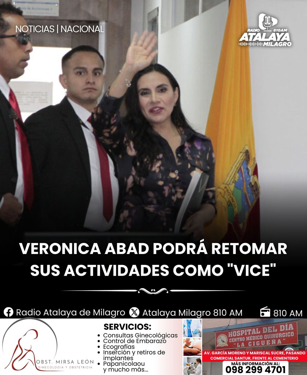 Radio_AtalayaMi's tweet photo. La jueza Nubia Vera dió la razón a Verónica Abad y anula la sanción del Ministerio del Trabajo contra ella.

Vera también dispuso al Ministerio del Trabajo dejar sin efecto la sanción administrativa de manera inmediata. Además deberá pedir disculpas públicas a Verónica Abad https://t.co/5wfXX4cuc7