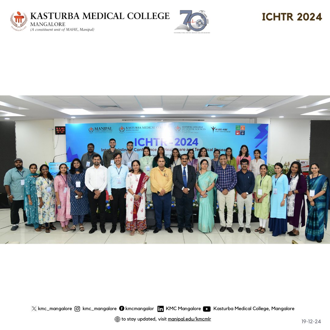KMC_Mangalore's tweet photo. The Interdisciplinary Conference on Healthcare &amp; Technical Research (ICHTR) 2024 was held on Dec 18-19, by MAHE-SRF, @DoRMAHE_Manipal, KMC Mlore, and MCODS Mlore.

Congrats to Anita Sherly, K R Souharda, Dr Farha Mohammed, and Dr Aparna Nair for winning the Best Presenter awards! https://t.co/ze5KCiYNbS