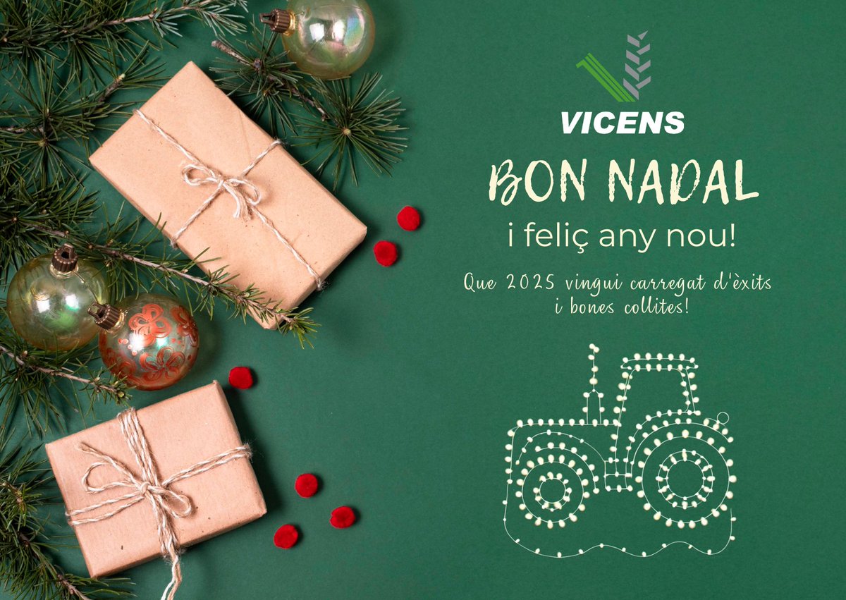 🎄 Des de Vicens us volem desitjar unes bones festes i un 2025 carregat d’èxits i bones collites 🌱

✨ Gràcies per la vostra confiança durant aquest any. Ha estat un plaer acompanyar-vos i treballar plegats. Continuem sembrant futur junts!🌾

#Nadal #VicensMaquinària #JohnDeere