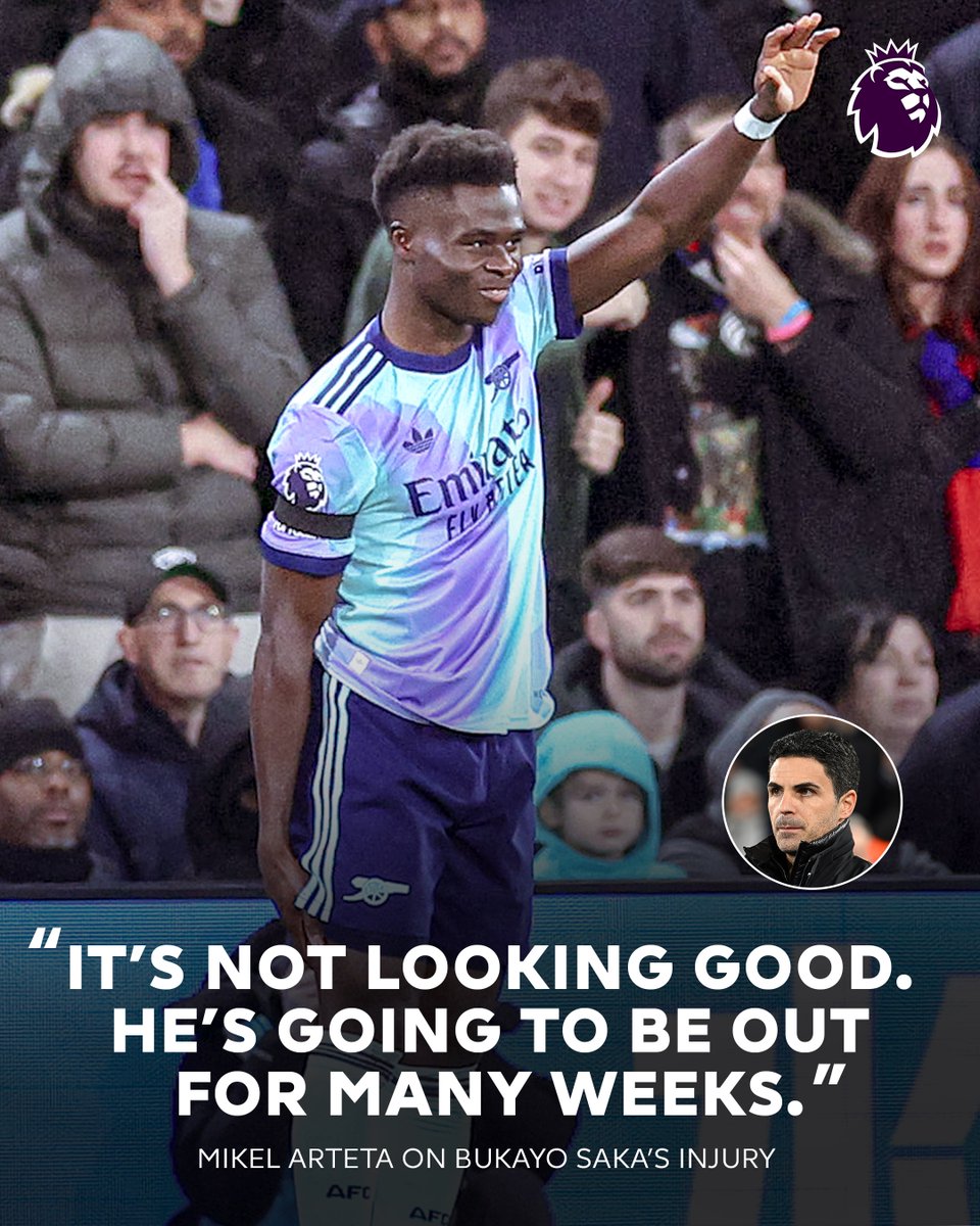 premierleague's tweet photo. Mikel Arteta has confirmed that Bukayo Saka will face a spell on the sidelines https://t.co/xFMaNq0ZR0