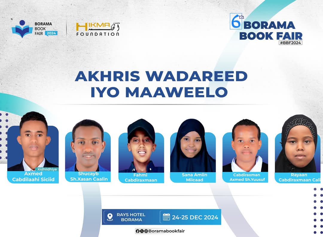 Akhris Wadareed iyo Maaweelo - Bandhigga Buugaagta Boorama Kalkiisii 6-aad.

#BBF2024
#BoramaBookFair2024
#BandhiggaBuugaagtaBoorama
