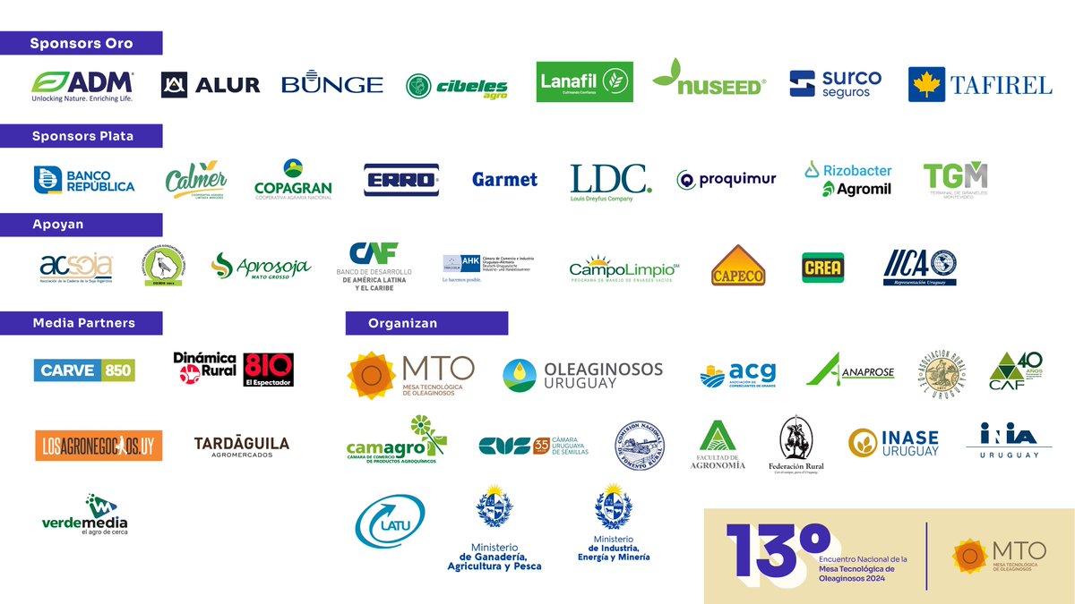 🎄Desde la MTO y Oleaginosos Uruguay quisiéramos agradecer nuevamente a todas las empresas, gremiales, cámaras, instituciones y participantes que fueron parte del 13º Encuentro Nacional de la MTO, el pasado 9 de octubre ¡Les deseamos a todos felices fiestas y un muy feliz año!