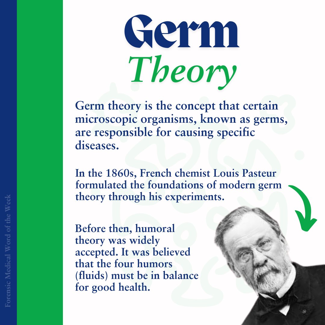 DeKalbCountyME's tweet photo. Germ theory is the concept that certain microscopic organisms, known as germs, are responsible for causing specific diseases. In the 1860s, French chemist Louis Pasteur formulated the foundations of modern germ theory through his experiments. https://t.co/yr95vr4Q8L
