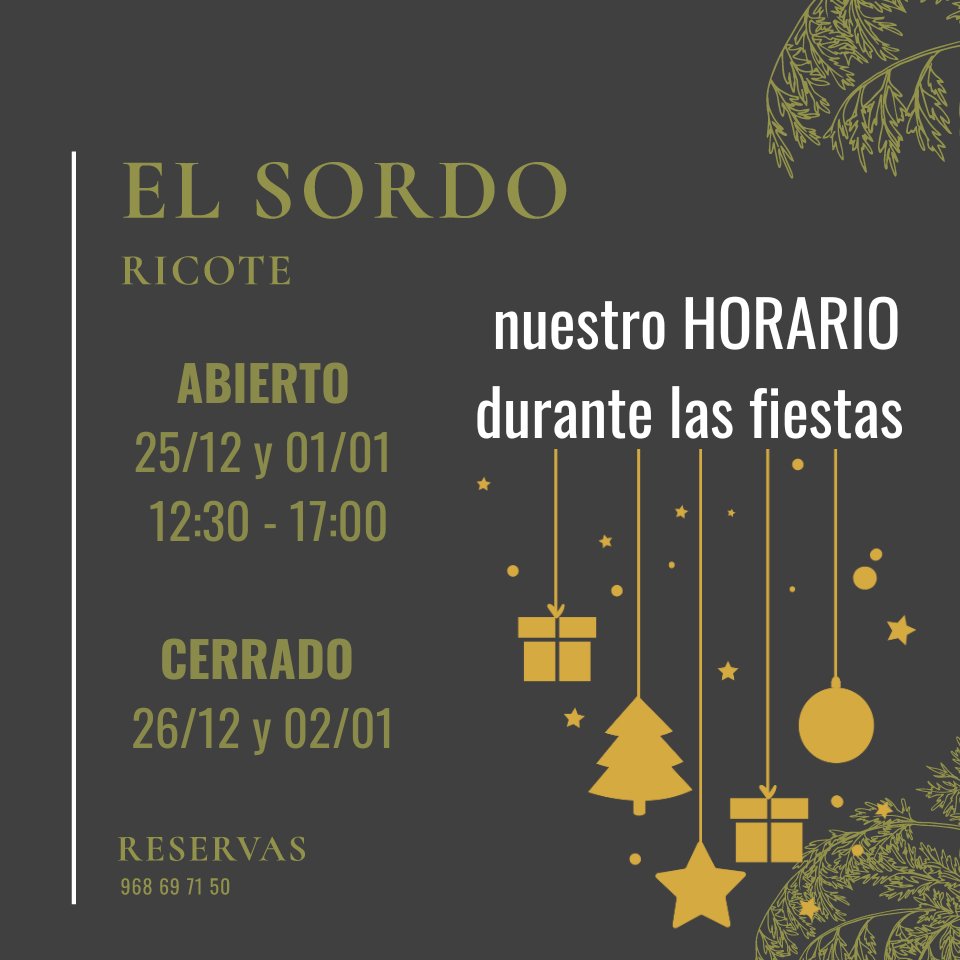 ¡Atención! Cambio de horario durante las fiestas.

Horario especial:
📅 Abrimos los miércoles 25 de diciembre y 1 de enero de 12:30 a 17:00.

📅 Cerramos los jueves 26 de diciembre y 2 de enero.

Gracias por su comprensión. Le deseamos una #FelizNavidad y un #PrósperoAñoNuevo!