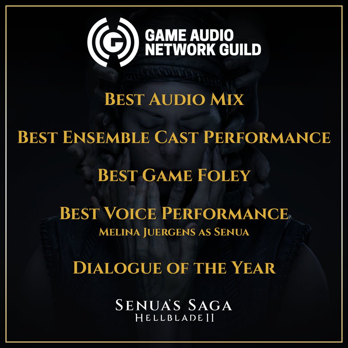 Ninja Theory (@ninjatheory) on Twitter photo Senua's Saga: Hellblade II has picked up 5 nominations in the 23rd Annual <a href="/audiogang/">Game Audio Network Guild</a> Awards!
audiogang.org/awards/ Senua's Saga: Hellblade II has picked up 5 nominations in the 23rd Annual <a href="/audiogang/">Game Audio Network Guild</a> Awards!
audiogang.org/awards/