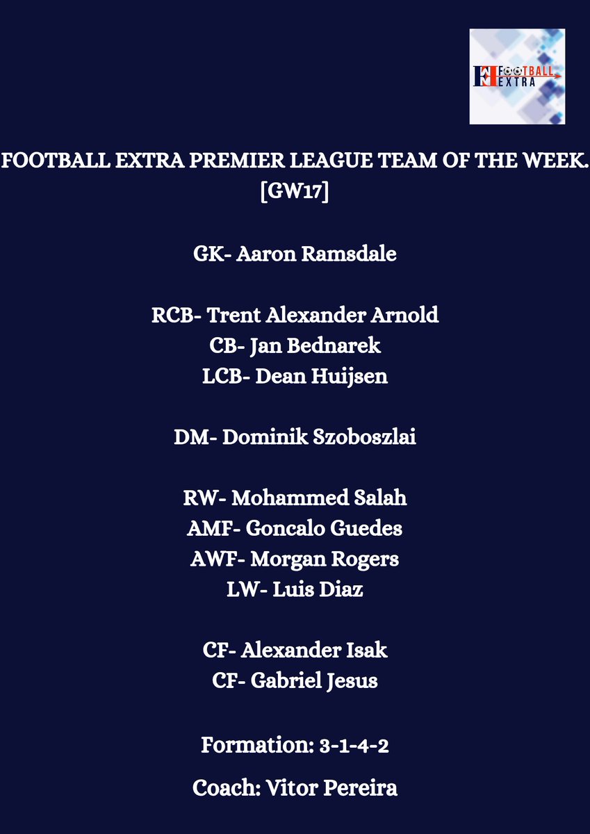 Footballextra__'s tweet photo. Football Extra Premier League Team of The Week.[GW17]

#Footballextra #PremierLeague #Christmas https://t.co/TKQuOGdLCV