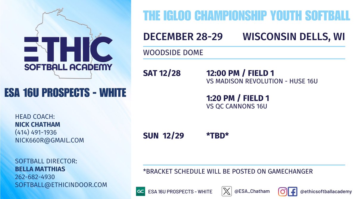 Game Schedule for this weekend's tournament in 📍Wisconsin Dells, WI!!

<a href="/Arowicki99/">Alejandra Rowicki</a> <a href="/chatjord12_8/">Jordan Chatham</a> <a href="/JaedaZackery/">Jaeda.zackery</a> <a href="/JaycieAnderson_/">Jaycie</a>