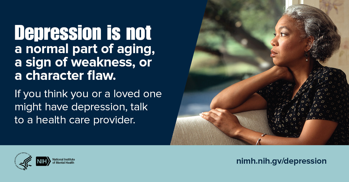 NIMHgov's tweet image. Depression may sometimes be undiagnosed or misdiagnosed in some older adults because sadness may not be their main symptom. Depression has many symptoms, including physical ones. Know the signs: go.nih.gov/39OYn4h.