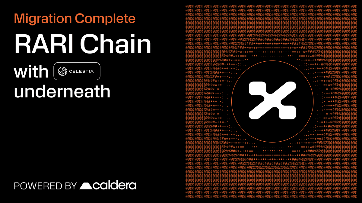 Calderaxyz's tweet photo. It's Official: @RariChain is the first Arb Nitro chain with @celestia underneath. https://t.co/yRJdOrxQbE