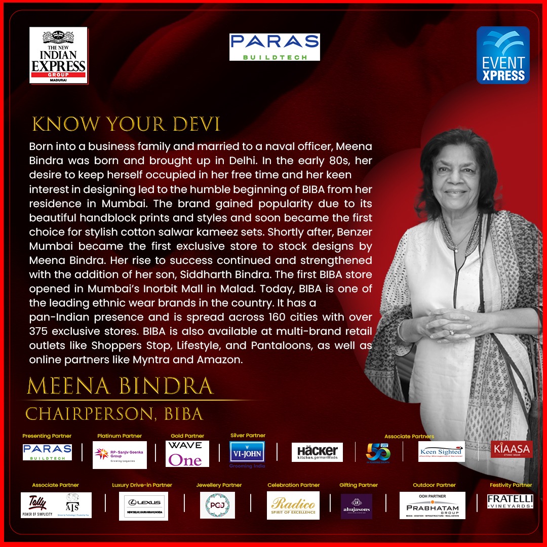 The New Indian Express (@newindianxpress) on Twitter photo #DeviDelhiAwards2024 | Meena Bindra, Chairperson, BIBA, honoured for her pioneering work in Indian fashion.
<a href="/KeralaGovernor/">Kerala Governor</a> <a href="/PrabhuChawla/">PrabhuChawla</a> <a href="/santwana99/">santwanabhattacharya</a> <a href="/indulgexpress/">indulgexpress</a> <a href="/Sunday_Standard/">The Sunday Standard</a> <a href="/Eventxpress/">Event Xpress</a> <a href="/rpsggroup/">RP Sanjiv Goenka Group</a> <a href="/VIJOHNGROUP/">VI JOHN India</a> <a href="/ntpclimited/">NTPC Limited</a> <a href="/tallysolutions/">Tally Solutions</a> <a href="/KiaasaOfficial/">Kiaasa</a> <a href="/PCJeweller/">PC Jeweller</a> #DeviDelhiAwards2024 | Meena Bindra, Chairperson, BIBA, honoured for her pioneering work in Indian fashion.
<a href="/KeralaGovernor/">Kerala Governor</a> <a href="/PrabhuChawla/">PrabhuChawla</a> <a href="/santwana99/">santwanabhattacharya</a> <a href="/indulgexpress/">indulgexpress</a> <a href="/Sunday_Standard/">The Sunday Standard</a> <a href="/Eventxpress/">Event Xpress</a> <a href="/rpsggroup/">RP Sanjiv Goenka Group</a> <a href="/VIJOHNGROUP/">VI JOHN India</a> <a href="/ntpclimited/">NTPC Limited</a> <a href="/tallysolutions/">Tally Solutions</a> <a href="/KiaasaOfficial/">Kiaasa</a> <a href="/PCJeweller/">PC Jeweller</a>