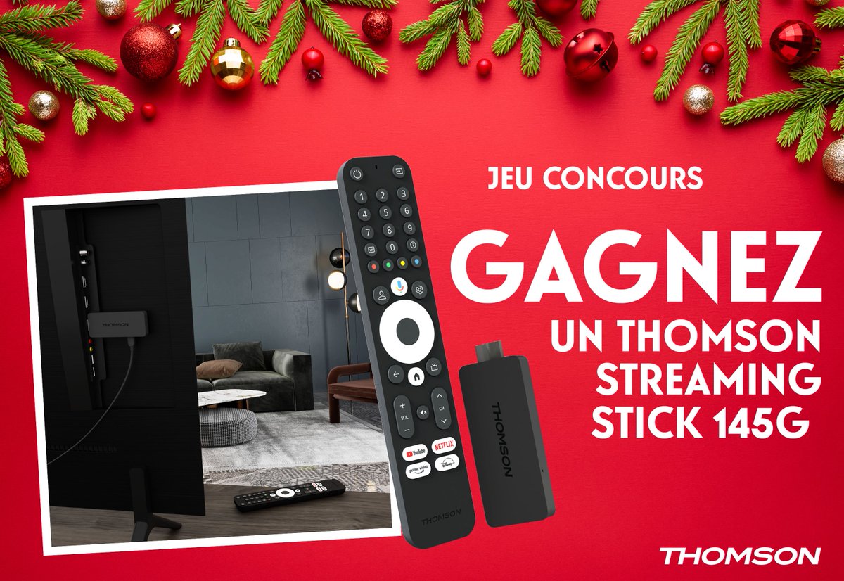 Thomson_FRA's tweet image. L&apos;expérience complète #GoogleTV en format mini ! 🎄 Le #ThomsonTV Streaming  Stick 145G est la solution pour transformer n&apos;importe quelle TV en passerelle multimédia dernière génération ! 👀🎁

Pour tenter de le gagner :
🎅 RT + FOLLOW
🎅 Invitez 2 ami(e)s

#JeuConcours #Noel
