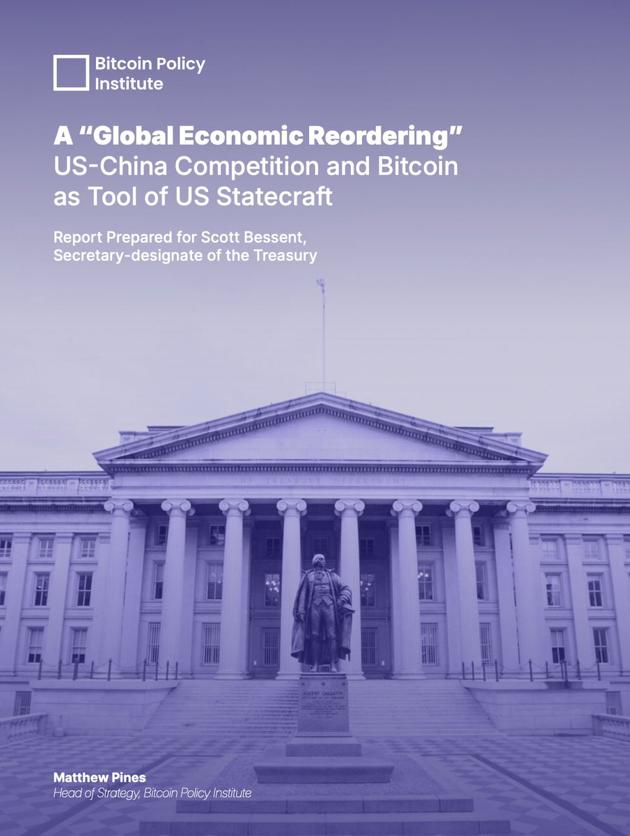 Bitcoin Policy Institute (@btcpolicyorg) on Twitter photo Treasury Secretary-Designate Scott Bessent has spoken of a “Global Economic Reordering.”
But has he considered how Bitcoin could cement the US’ financial dominance?
In a report addressed to Bessent, <a href="/matthew_pines/">Matthew Pines</a> explains why this move is essential: btcpolicy.org/articles/a-glo… Treasury Secretary-Designate Scott Bessent has spoken of a “Global Economic Reordering.”
But has he considered how Bitcoin could cement the US’ financial dominance?
In a report addressed to Bessent, <a href="/matthew_pines/">Matthew Pines</a> explains why this move is essential: btcpolicy.org/articles/a-glo…