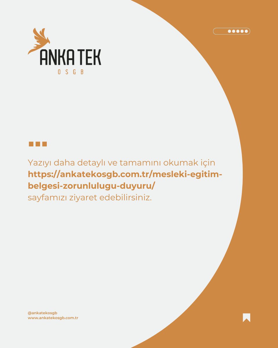 📢 ÇSGB’den Önemli Duyuru (19.12.2024): Mesleki Yeterlilik Belgesi Zorunluluğu

Detaylar için blog yazımıza göz atabilirsiniz. 👇

🔗 ankatekosgb.com.tr/mesleki-egitim…

#işsağlığıvegüvenliği #MYK #ankatekosgb #osgb #işgüvenliği