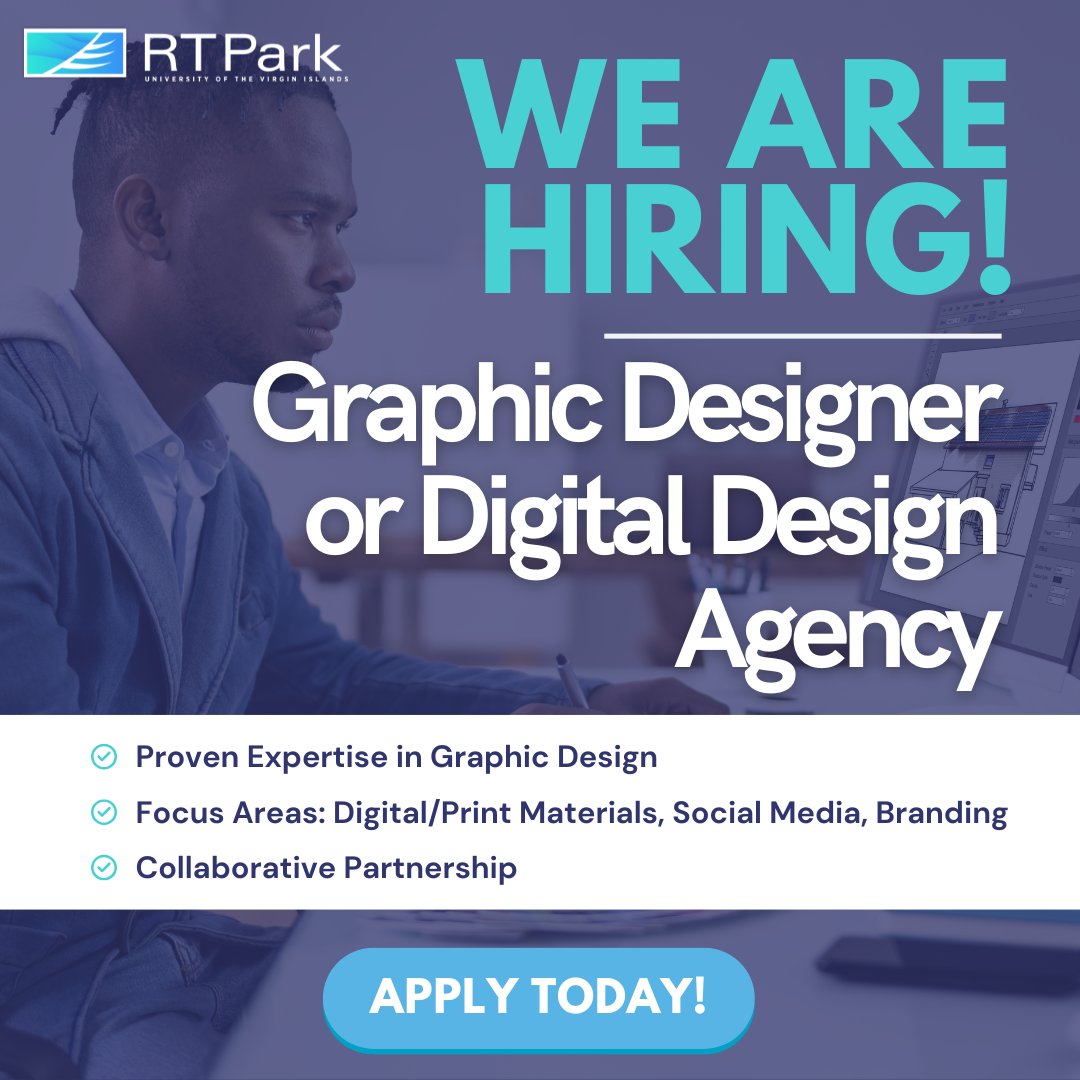 🚀 Graphic designers wanted! Showcase your talent and create visuals that drive innovation in the USVI.

🎯 Work on impactful projects.
🌴 Join a team shaping the Caribbean’s future.

📩 Submit your proposal today: hubs.ly/Q030phMQ0
