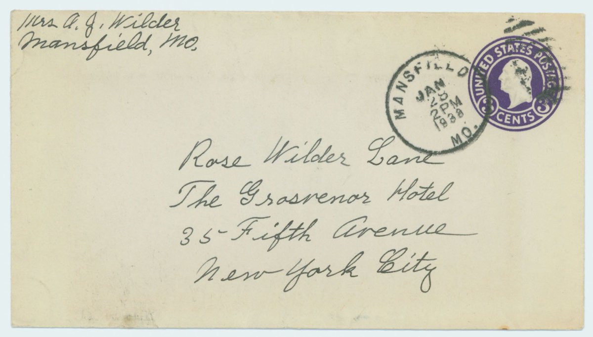 AOTUS11_Shogan's tweet photo. Wow! Here is a letter from Laura Ingalls Wilder to her daughter about edits for her next novel in the Little House on the Prairies series. Signed, sealed, and delivered from “Mama Bess”! https://t.co/HKKFJF279x