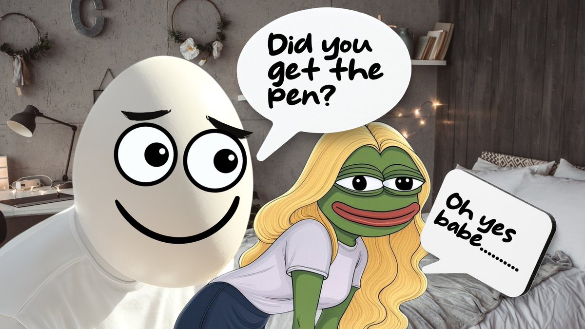 nubeggcoin's tweet image. 🥚 Nubegg: &quot;Did you get the pen?&quot;
🐸 Pepe&apos;s wife: bends over dramatically
Depends on which pen we&apos;re talking about... 😉🖊️
#Nubegg #EggcellentHumor