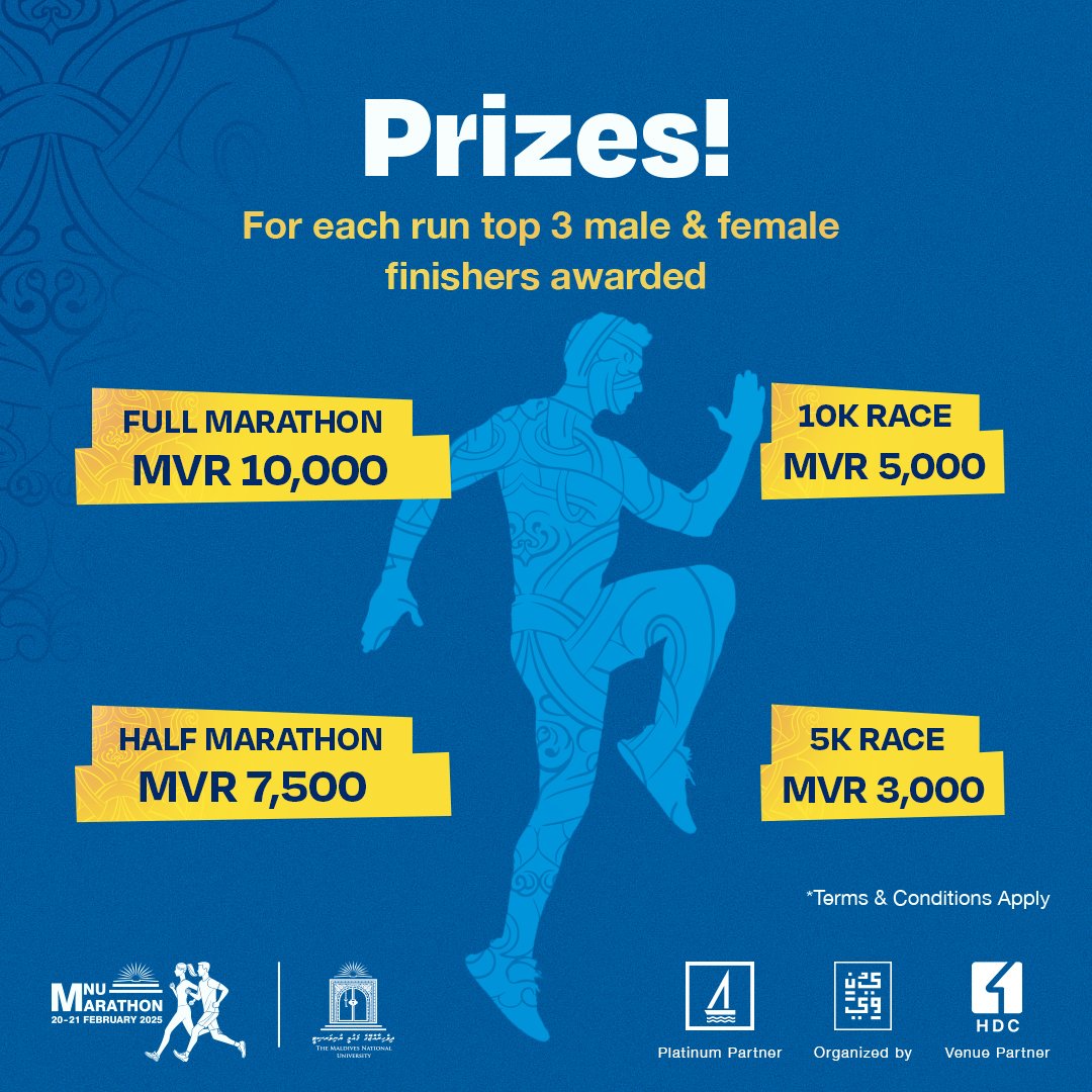 Ready to run for the win? 🏃‍♀️ From 5K sprints to full marathon challenges, pick your distance and chase MVR 10,000 in prizes! 💪✨ #MNUMarathon #running
