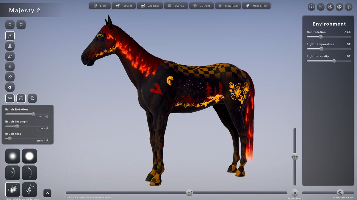 Always wanted to paint your own steed?

Our upcoming game will be that chance! With 3D painting, dozens of base coats, and hundreds of brushes, your horse can be truly one-of-a-kind masterpiece.