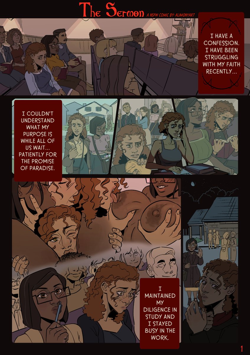 AlimonyArt's tweet photo. What's a better way to kick off christmas than with a little bit of Religious Horror?

Here are the first few pages (4/16) of my new nsfw horror comic: The Sermon https://t.co/FkJUSOPbNd