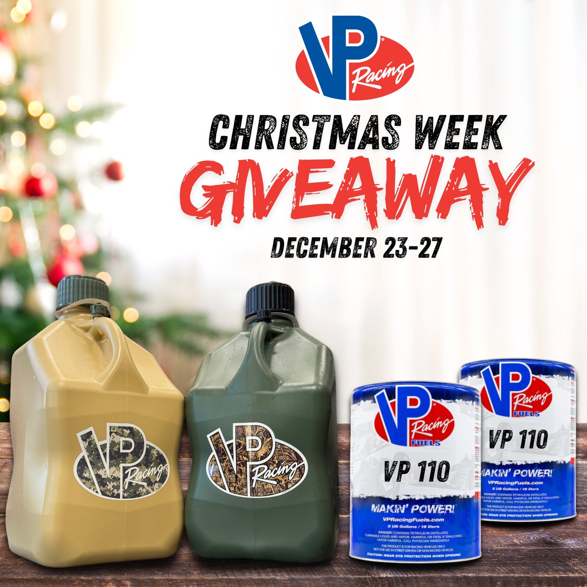 Downs_Energy's tweet photo. Christmas week is here &amp; so is our giveaway with @VP_Racing_Fuels! Two winners will score a 5-gallon pail of VP 110 &amp; a Motorsport Container. Follow us, like this post, share it, and tag a friend to enter! Winners announced Dec 30th. #Giveaway #MerryChristmas #VP #RaceGas https://t.co/PHWNkpUtjs
