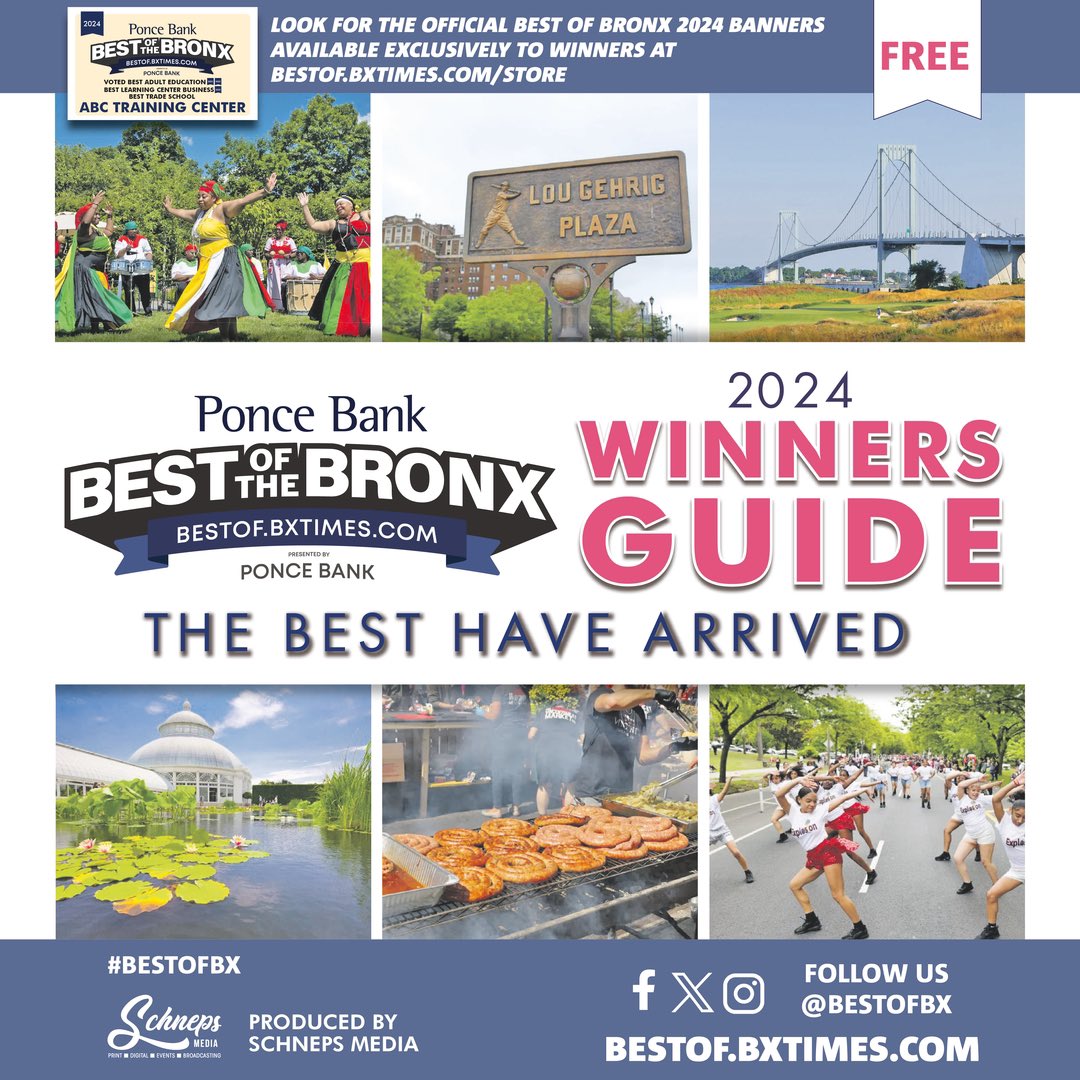 Have you picked up your copy of THE PONCE BANK BEST OF THE BRONX 2024 WINNERS GUIDE?🏆 This year's guide contains all of the region's Best businesses voted by Bronxites.

If you haven't picked up your copy yet, you can also browse our digital edition
tinyurl.com/yc4c3c3e