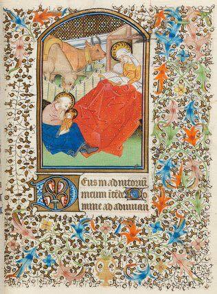 Mary studies scripture, while Joseph snuggles the baby. Gotta love that ol' 15th Century complementarianism.