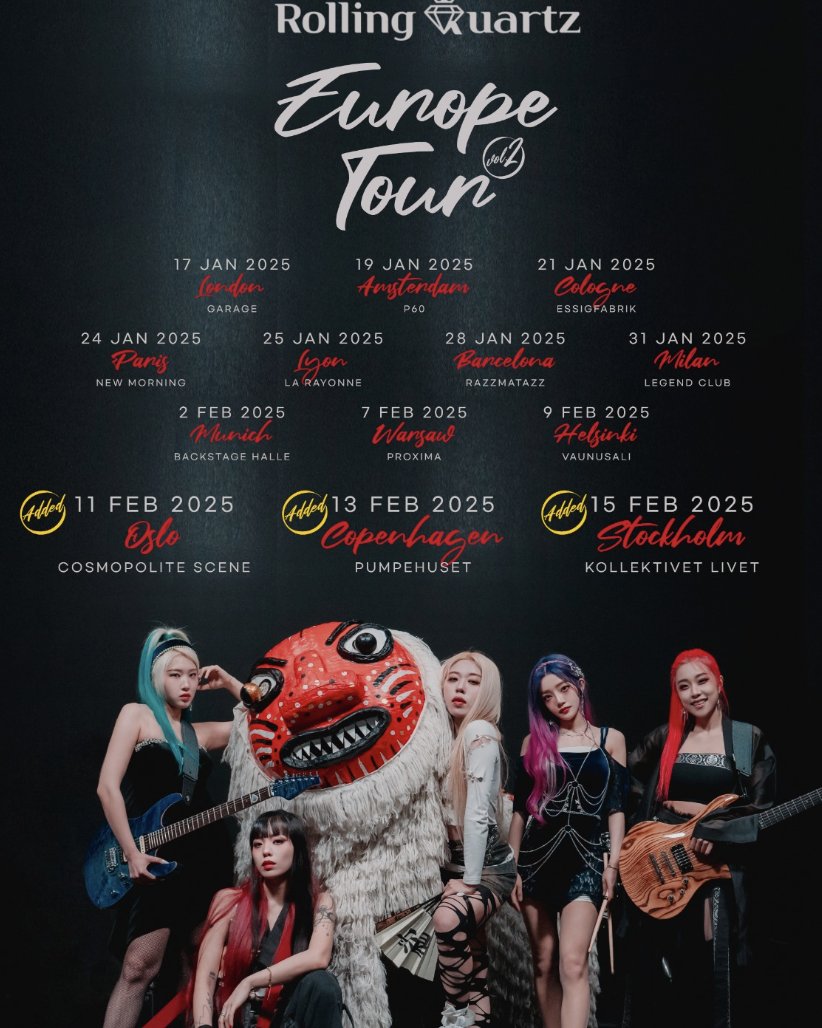Rolling_Quartz's tweet image. [RQschedule] 💎❤👑 

* Dec 29 2024 1PM KST: Free Live Stream 
youtube.com/c/ROLLINGQUART…

* Jan 04-05 2025: Korea 단독공연 
* Jan 17- Feb 15 2025: EU Tour 유럽투어
* Mar 30 - May 23 2025: US &amp;amp; Canada
Ticket linktr.ee/rollingquartz

🇰🇷🇬🇧🇳🇱🇩🇪🇫🇷🇪🇸 🇮🇹🇵🇱🇫🇮🇳🇴🇩🇰🇸🇪🇨🇦🇺🇲
#Diadem #다이아뎀…