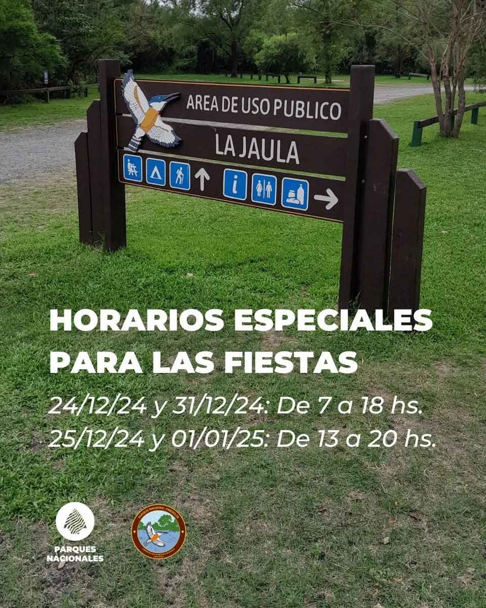 DiamanteTurismo's tweet photo. ℹ️ Desde el @PNPreDelta se informó que habrá horarios especiales para la visita al área durante estas fiestas.
🗓 24 y 31 de diciembre: De 7 a 18 hs.
🗓 25 de diciembre y 1º de enero: De 13 a 20 hs.
🙌 Los esperamos!
#DestinoDiamante #DestinoNaturaleza #TuLugar #PreDelta https://t.co/P2EYfOfpdr