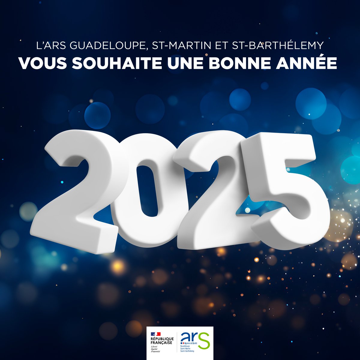 🥳 L’ARS Guadeloupe, Saint-Martin et Saint-Barthélemy vous adresse ses meilleurs vœux et une excellente année 2️⃣0️⃣2️⃣5️⃣.