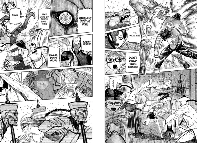 New dandadan chapter is so cool!!! I love the older psychics &amp; seiko tag teaming this iron bull 