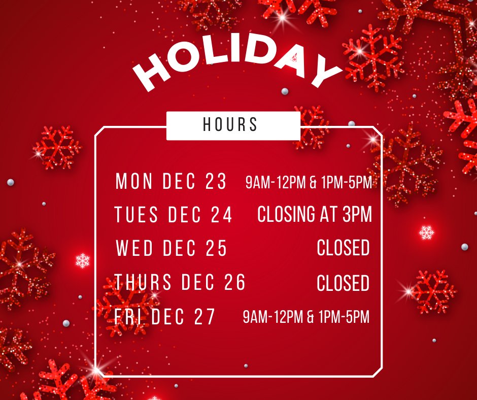 The hours will look a little bit different this week with the upcoming holidays, but are still happy to serve you in person during those hours.