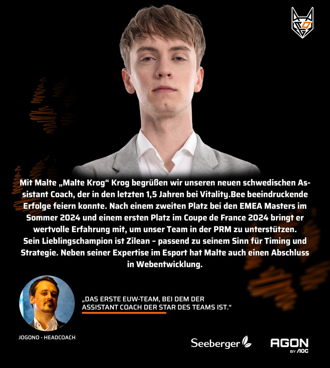 TeamOrangeGaming (@togfoxes) on Twitter photo 🚨 Zuwachs im Coaching-Team! 🚨
Mit Malte „Malte Krog“ Krog <a href="/MalteKrog/">Malte Krog</a> holen wir einen erfahrenen Assistant Coach an Bord! 🦊
#TOGether #NoFuchsGiven #TKPRM 🚨 Zuwachs im Coaching-Team! 🚨
Mit Malte „Malte Krog“ Krog <a href="/MalteKrog/">Malte Krog</a> holen wir einen erfahrenen Assistant Coach an Bord! 🦊
#TOGether #NoFuchsGiven #TKPRM