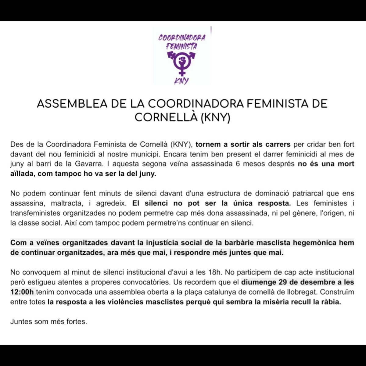 Coordinadora Feminista KNY (@coordifemikny) on Twitter photo 
