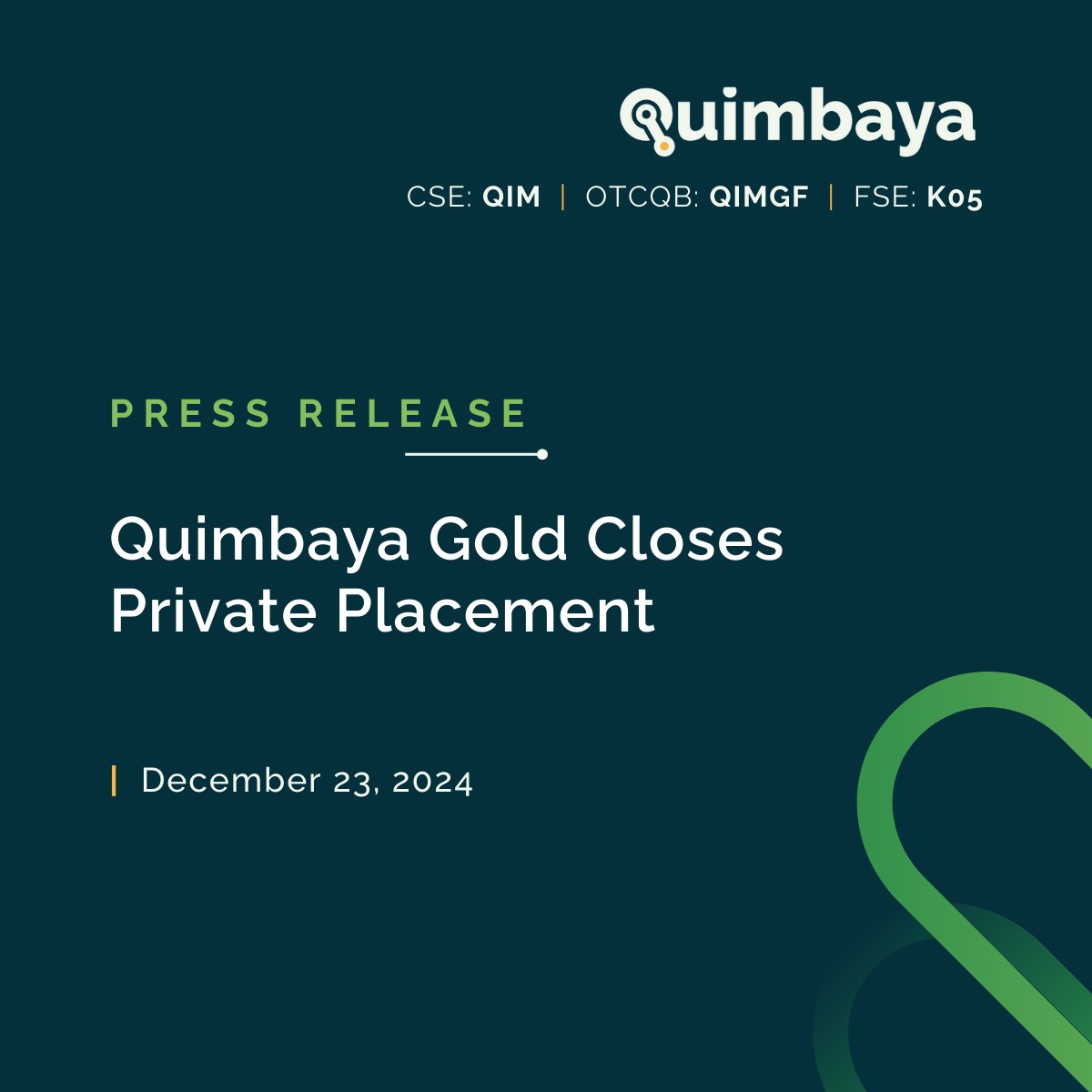 QuimbayaGoldInc's tweet photo. 📢 Press Release: Quimbaya Gold is pleased to announce that it has completed its non-brokered private placement.
Read the full press release here: https://t.co/vcA5kDw42z
#QuimbayaGold #MiningIndustry #GoldStocks #StocksToWatch #QIM #CSE $QIM $QIMGF https://t.co/xlIMIUwd7T