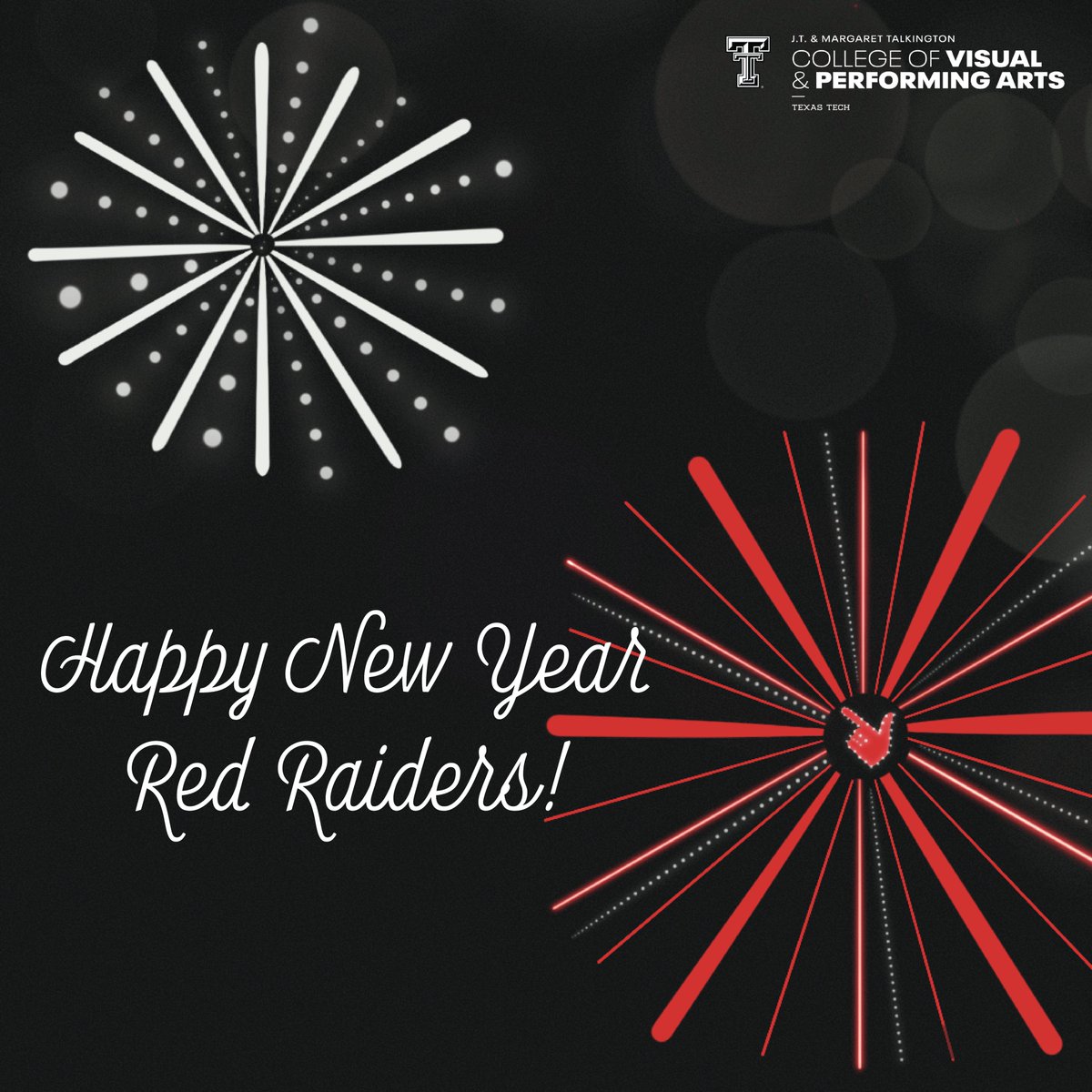 🎉Happy New Year from the J.T. &amp; Margaret Talkington College of Visual &amp; Performing Arts!🎉

As we step into 2025, we're excited for another year of creativity, innovation, and inspiration!

Here's to new beginnings, endless possibilities, and making every moment a masterpiece.🎊
