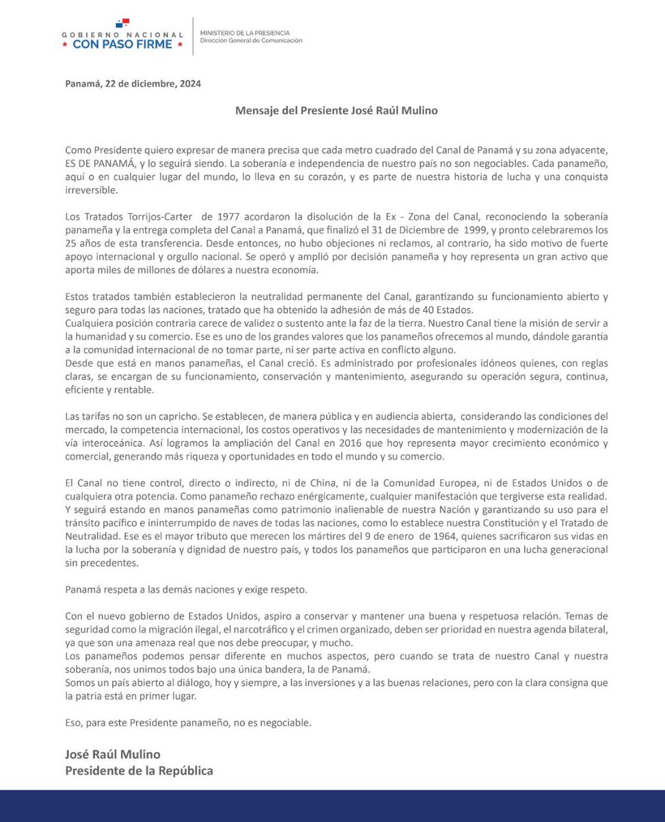 Mensaje del Presidente@JoseRaulMulino 
Versión español