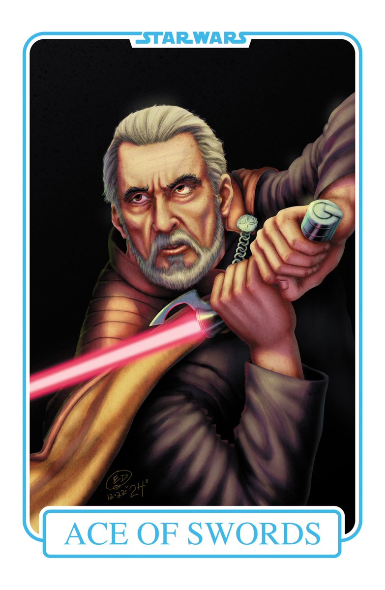EdWatsonArt's tweet photo. Star Wars Tarot - The Sky River Deck:

Card 27: Ace of Swords.
Characters: Count Dooku

**This is fan art. Star Wars ©Lucasfilm Ltd ©Disney.**

#TarotCards #StarWars #StarWarsTarotCards #Jedi #Sith #CountDooku #DarthTyranus #Disney #LucasfilmLtd #EdWatson #EdWatsonArt #NoAi https://t.co/2O5O8rulrH