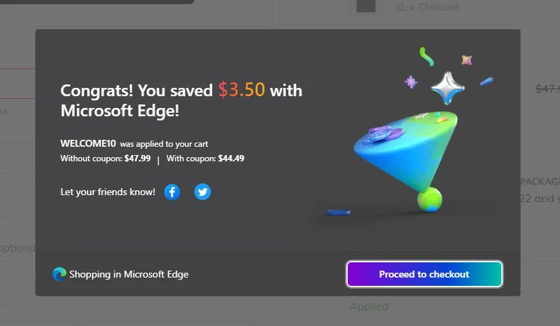 SilichipX's tweet photo. @megalag I personally use the Microsoft Edge browser with Shopping enabled in the settings and have found me working coupon codes or offers to direct me to a website that has better deals and also, credit me with Microsoft Reward points as well. https://t.co/BTmsyMlDOe
