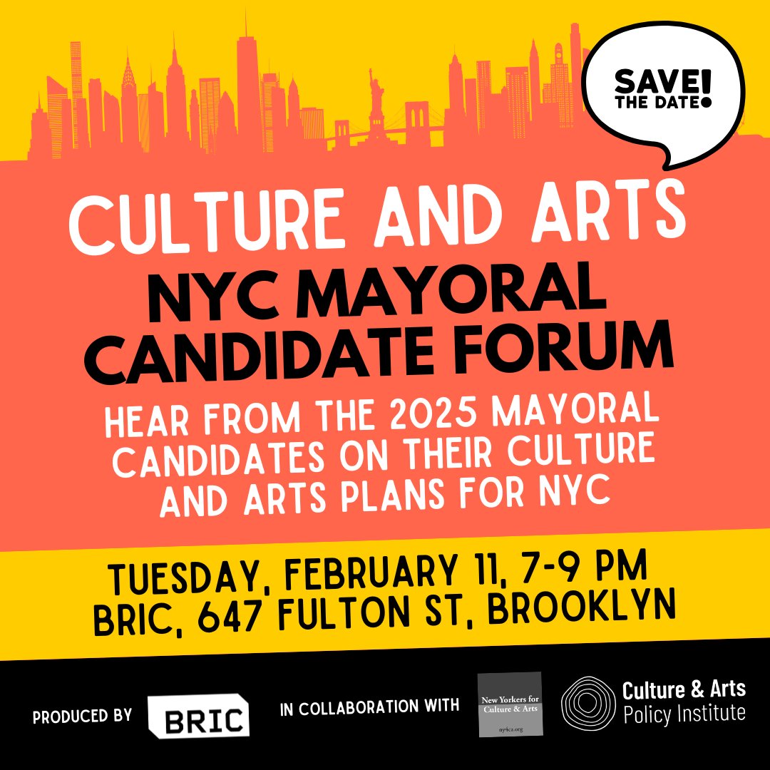 What’s the future of arts and culture in NYC? Hear directly from the city’s mayoral candidates as they share their plans to support, sustain, and uplift the arts — an essential part of NYC’s identity and economy.

Join us at BRIC House on 2/11 🎟 bricartsmedia.org/event/mayoral-…