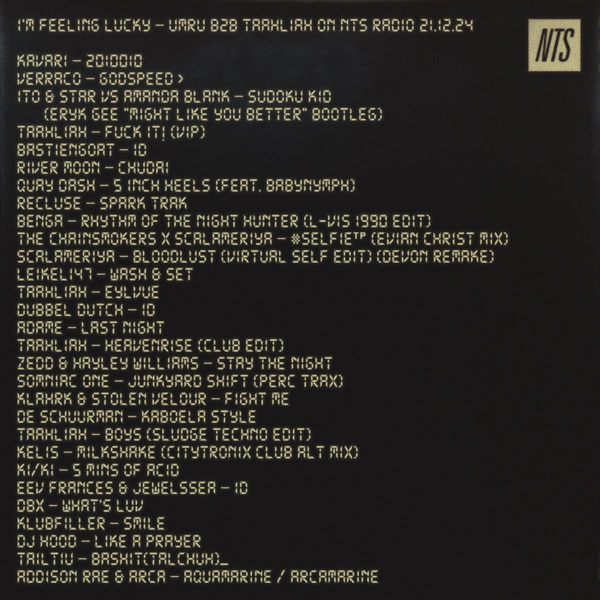 umru b2b TAAHLIAH recording up now! 
Tracklist ↓