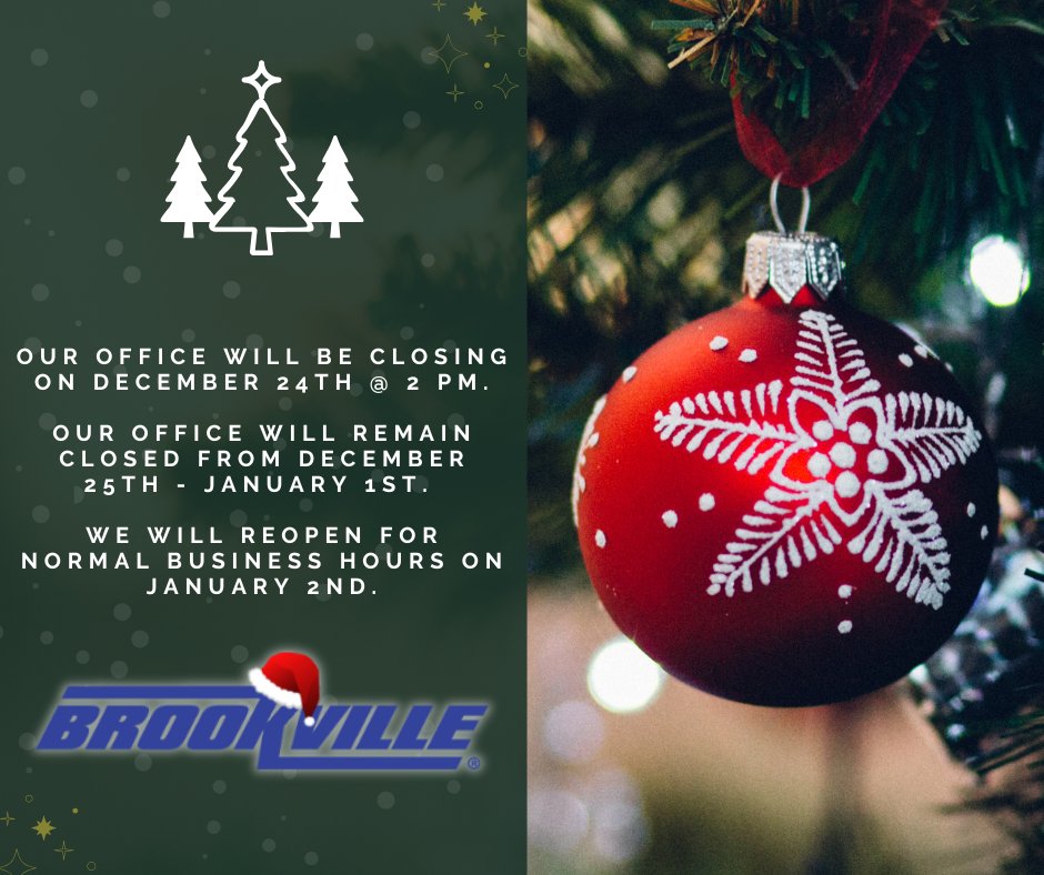 Our office will be closed from December 25th - January 1st. We will reopen for normal business hours on January 2nd. We hope you enjoy the holiday season!