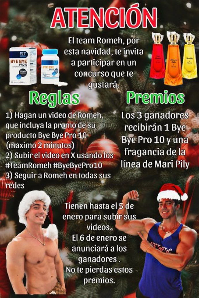 YailiY7754's tweet photo. El #TeamRomeh de X les invita a participar en su primer concurso en #Navidad.
- Lean detenidamente las condiciones en el post.
- Pueden participar desde cualquier país.
- La idea es compartir el espíritu de las fiestas y todo lo BUENO que nos deja #Romeh.
¡Feliz Navidad! 🫶🏻🤙🏻🎄 https://t.co/vPLOD0oT8x