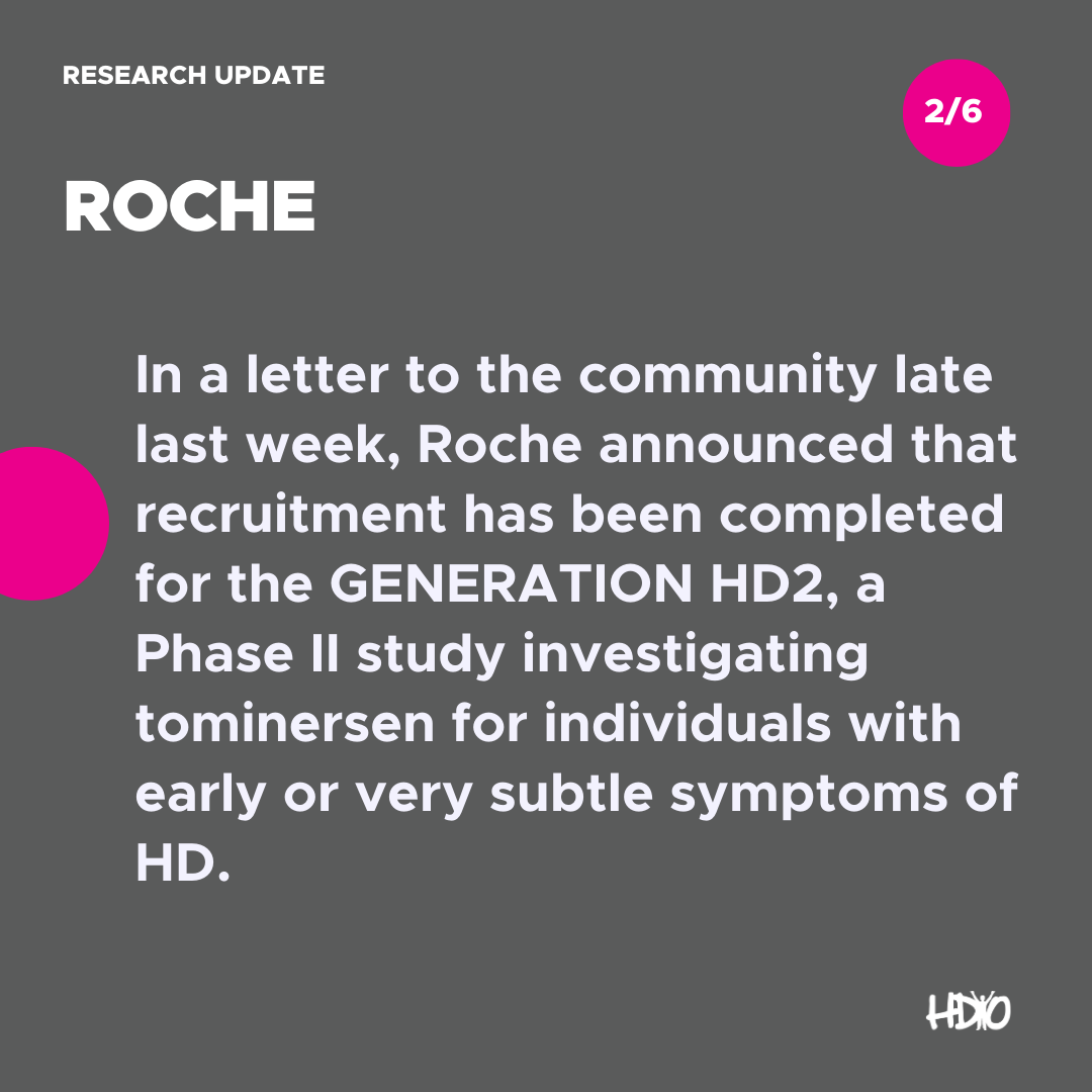HDYOFeed's tweet photo. RESEARCH UPDATE - In case you missed it, Roche announced late last week that the GENERATION HD2 study had completed recruitment.
What's next? Check out the details or visit HDYO News at https://t.co/pPIJCx504X.
#research #roche #clinicaltrials #hope #hdyo https://t.co/iBDAfE4Uex