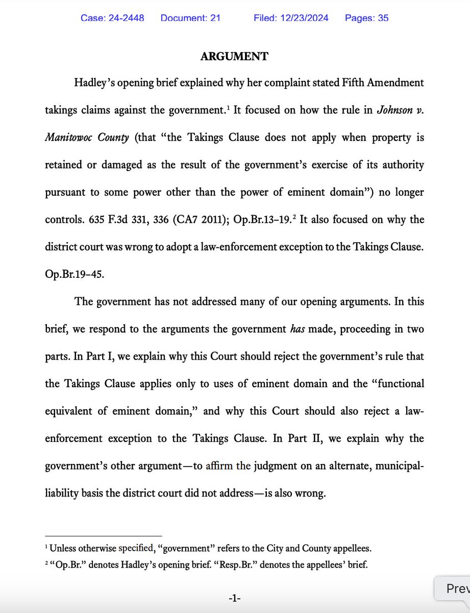 pjaicomo's tweet image. And today, @IJ filed the reply in our THIRD #WrongHouseRaid case: Hadley v. South Bend. 

Unlike Jimerson (#QualifiedImmunity) &amp;amp; Martin (#SovereignImmunity), Hadley is a #Takings case in the 7 Cir.  

SWAT destroyed Amy's house, and their employer(s) refused to pay compensation: